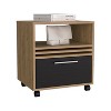 Vynxaria Modern Nightstand: Stylish Storage with Wheels in Natural Oak & Black - 2 of 4