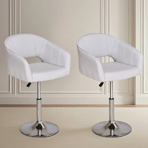 VECELO Velvet Bar Chair Adjustable Bar Stools 360° Swivel Vanity Chair with Mid Back and Metal Base Pearl White - 1 of 4