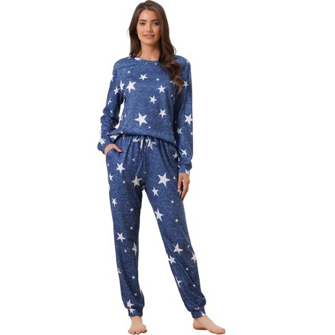 Cheibear Women's Kint Long Sleeve Sleepshirt With Long Pants Printed  Pattern 2 Pieces Pajama Sets Blue X-large : Target