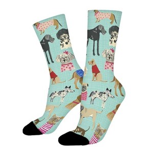 Dogs Paw Print Women Printed Crew Socks Funny Funky Socks Soft Polyester Novelty Gifts for Artists Men - 1 of 1