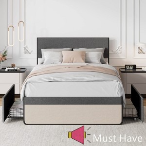 Jojoka Upholstered Bed Frame with 2 Storage Drawers, Linen Headboard & Footboard, Steel Slat Support, No Box Spring Needed - 1 of 4