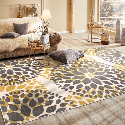 Sunburst Floral Medallion 6'6" x 9' Yellow Synthetic Area Rug