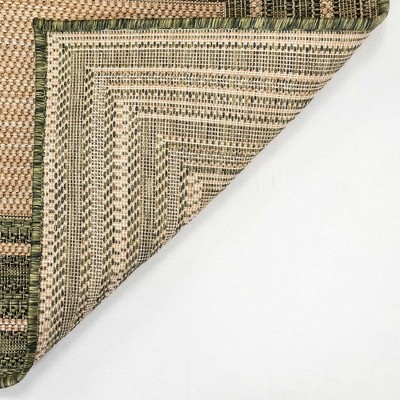 Green and Beige Flat Woven Indoor/Outdoor Runner Rug