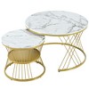 Set of 2 Nesting Coffee Table with Marble Grain Table Top, Golden Iron Frame Round Coffee Table, White 4A - ModernLuxe - image 4 of 4