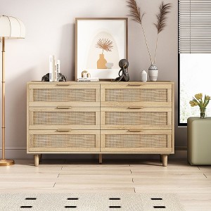 Rattan Dresser Modern Chest With 6 Drawer Dresser Wood Storage Closet Dressers - 1 of 4