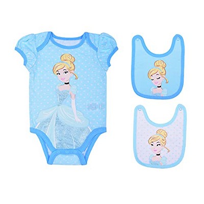 Disney Girl's Polka Dot Character Print Baby Bodysuit Creeper and Bib Set for Infant