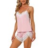 cheibear Womens Sleepwear Pjs Lace Trim Satin Lingerie Silk Cami with Shorts Pajama Set - 2 of 4