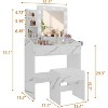 Vanity Desk with Mirror, Stool and Lights 3 Colors, Makeup Table with Power Outlet, Dressing Table with Hairdryer Holder for Bedroom - 2 of 4