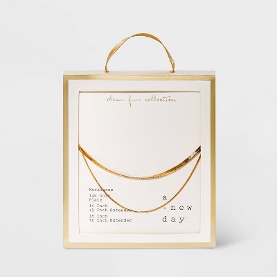 14K Gold Plated Duo Herringbone Chain Necklace Set 2pc - A New Day&#8482;