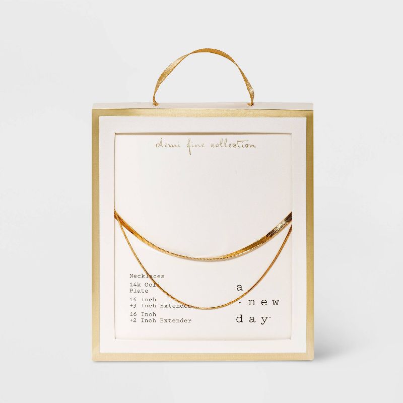 14K Gold Plated Duo Herringbone Chain Necklace Set 2pc - A New Day&#8482;, 4 of 7