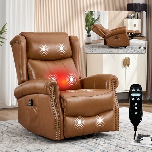 GDFStudio Viktor Modern 360° Swivel Rocking Genuine Leather Upholstered Heat Massage Recliner Chair - 1 of 4