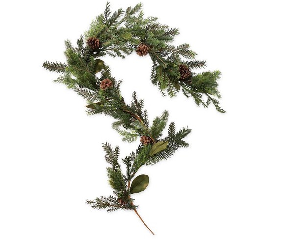 Holiday Mixed Faux Greenery Christmas Garland With Berries And Pine Cones - Plow & Hearth