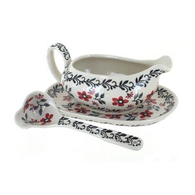Blue Rose Polish Pottery S119 Manufaktura Gravy Boat Plate & Ladle