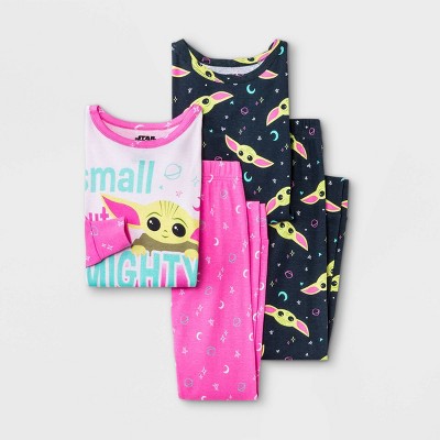 Girls' Star Wars Baby Yoda 4pc Pajama Set - Pink 4