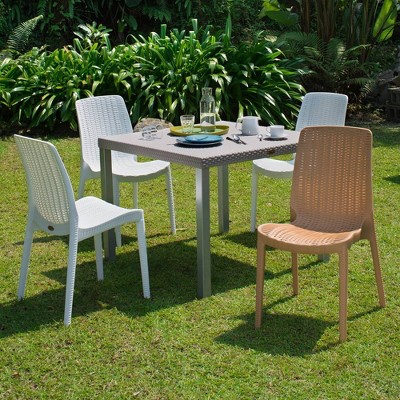 Tan Armless Rattan Outdoor Dining Chairs Set of Four