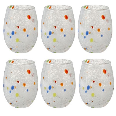 TAG Confetti Glass Stemless Drinkware Red White And Blue Set of 6 16 oz. Dishwasher Safe