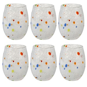TAG Confetti Glass Stemless Drinkware Red White And Blue Set of 6 16 oz. Dishwasher Safe - 1 of 3