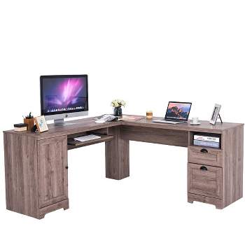 Costway L-Shaped Corner Computer Desk Writing Table Study Workstation w/ Drawers Storage