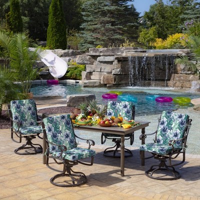 Salome Tropical Blue and Green High Back Outdoor Dining Chair Cushion