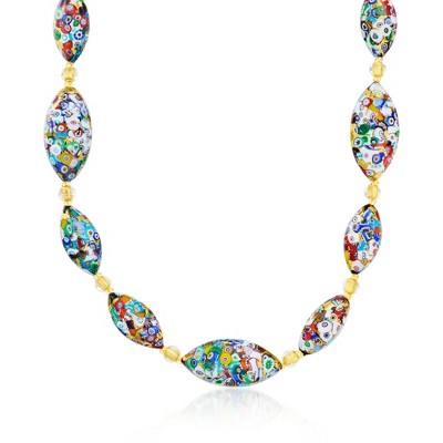 Ross-Simons Italian Multicolored Murrine Murano Glass Oval Bead Necklace in 18kt Gold Over Sterling Size 18