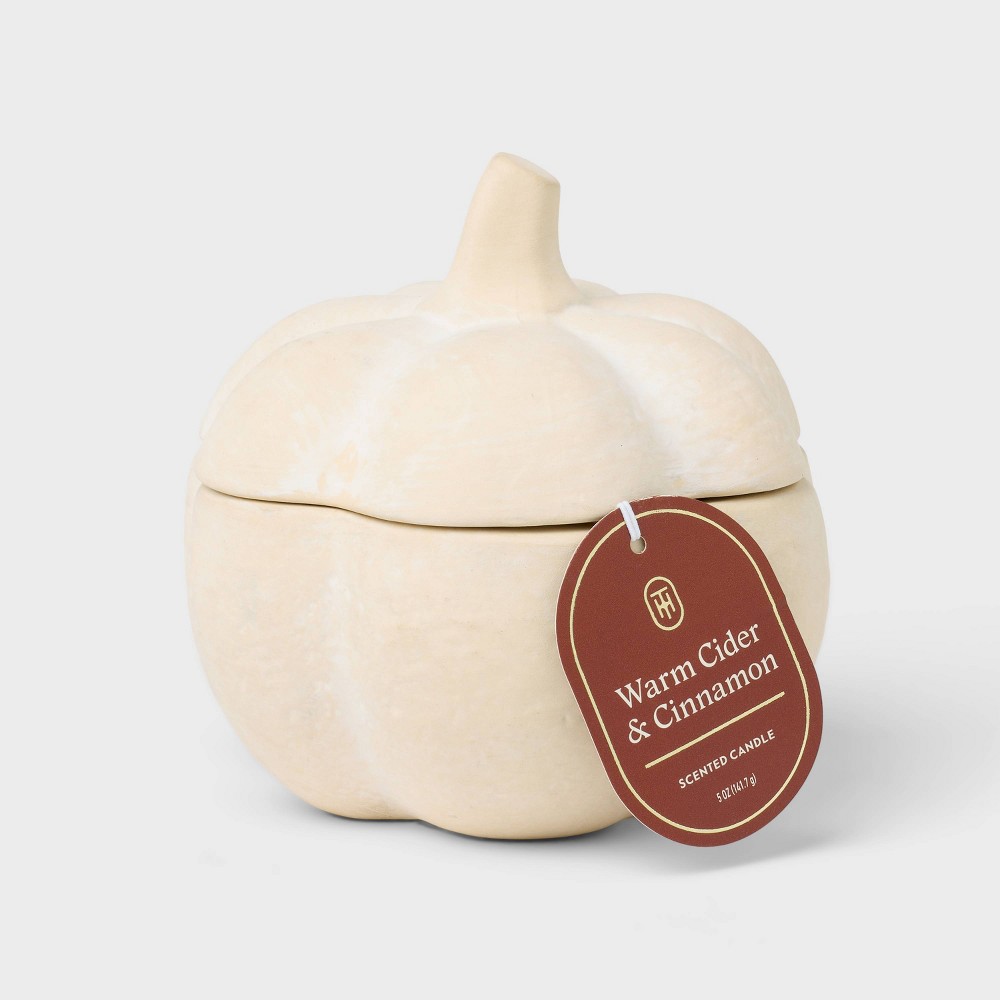 Small Rustic Ceramic Pumpkin Warm Cider and Cinnamon Fall Candle - Threshold™