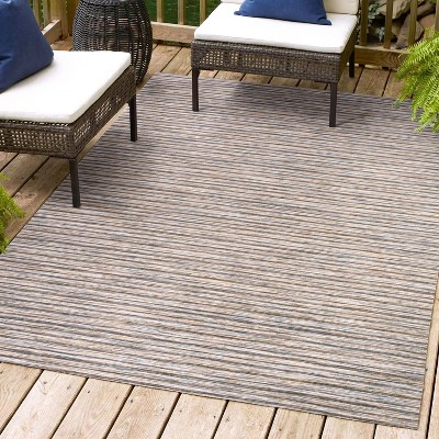 Reversible Dark Gray/Blue Striped Synthetic Area Rug 9' x 12'