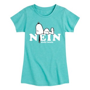 Girls' - Peanuts - Snoopy Nope Not Today German Fitted Short Sleeve Graphic T-Shirt - 1 of 4