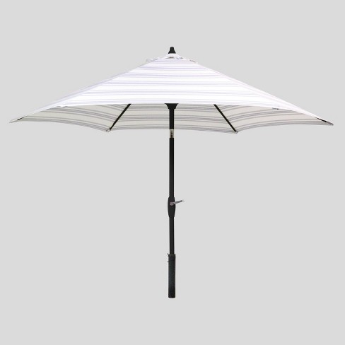 9 Round Ticking Stripe Patio Umbrella Navy Black Pole