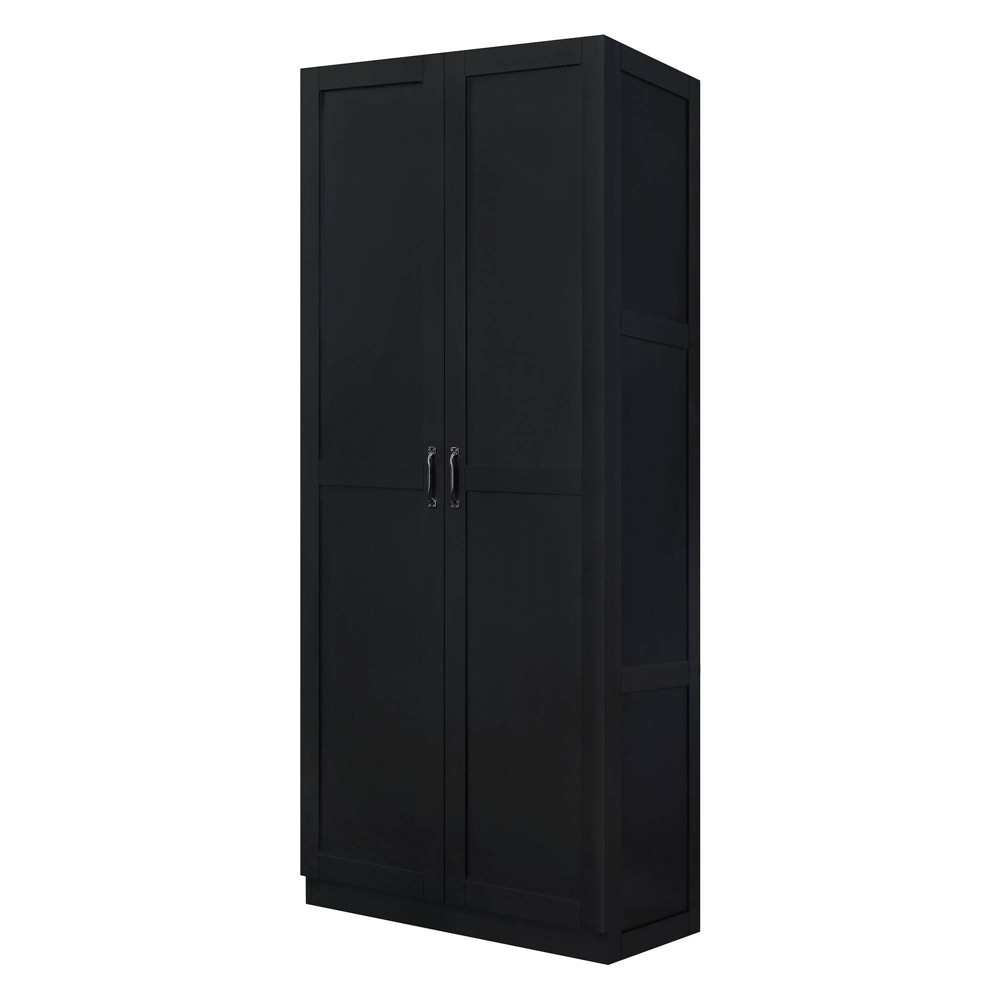 Photos - Wardrobe Hopkins Modern 4 Shelf Storage Closet Black - Manhattan Comfort: MDF, Euro