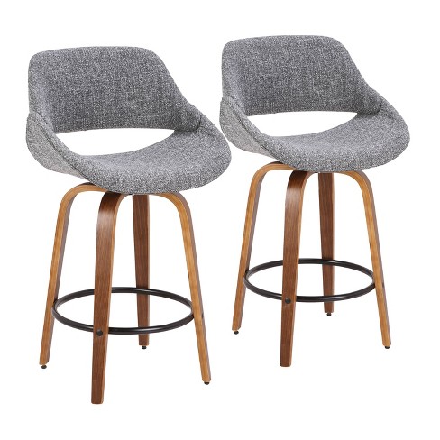 Set Of 2 Fabrico Mid-century Modern Counter Height Barstools: Walnut ...