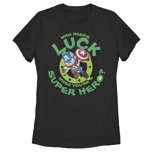 Women's Marvel St. Patrick's Day Captain America Who Needs Luck T-Shirt - 1 of 4
