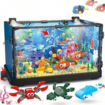 Fish Tank Building Block, Lighting Aquarium Set with Jellyfish, Dolphin Which Is A Table Ornaments.