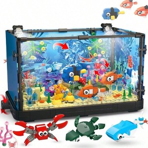 Fish Tank Building Block, Lighting Aquarium Set with Jellyfish, Dolphin Which Is A Table Ornaments. - 1 of 4