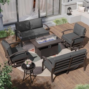 ALAULM Aluminum Patio Furniture Set 6-Seat Modern Metal Outdoor Conversation Sets w/45in Propane Fire Pit Table, Swivel Rocking Chairs - 1 of 4