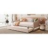 Okak Twin Teddy Fleece Daybed with Trundle Upholstered Trundle Bed Sofa Bed Frame with LED Frame for Living Room Bedroom Guest Room, Beige - 3 of 4