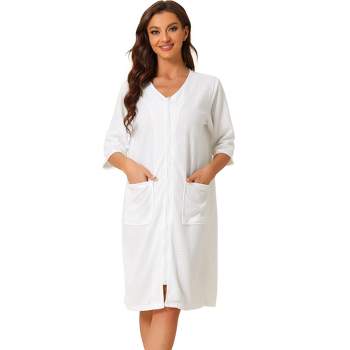 cheibear Women's Waffle 3/4 Sleeves Spa Bathrobe Loungewear Zipper Up One Piece Pajama Robes