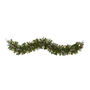 Nearly Natural 6' Snow Tipped Artificial Christmas Garland with 50 Warm White LED Lights and Berries