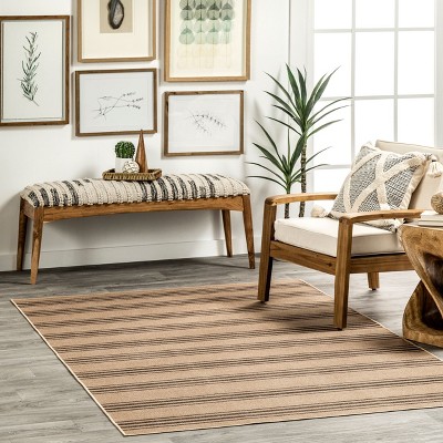 Gray and Beige Striped Synthetic Washable 8' x 10' Area Rug
