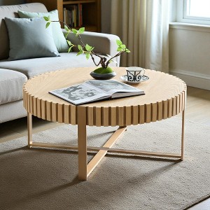 Mshliw 31.5'' Round Drum Coffee Table with Pedestal Base, Dining Table, Small Wood Grain Table for Living Room or Bedroom, Easy Assembly - 1 of 4