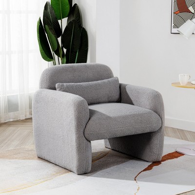 Modern Teddy Fleece Accent Arm Chair with Pillow, Upholstered Accent Chair for Living Room, Bedroom, Study-Tanpinhause