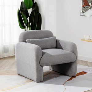 Modern Teddy Fleece Accent Arm Chair with Pillow, Upholstered Accent Chair for Living Room, Bedroom, Study-Tanpinhause - 1 of 4