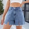 Womens High Waist Denim Shorts Slit Straight Leg Frayed Shorts with Pockets for Summer - 2 of 4
