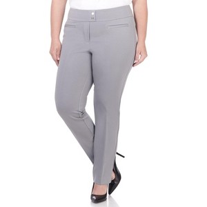 Rekucci Plus Size Comfort Knit Straight Leg Pants for Curvy Women with Tummy Control - 1 of 4
