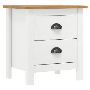 vidaXL Solid Pine Wood Bedside Cabinet Hill - White and Honey Brown, 18.1"x13.8"x19.5", Scandinavian-Style Side Table with 2 Drawers - 1 of 4