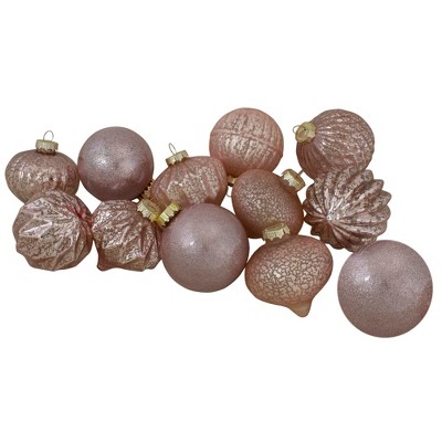 Northlight Set of 12 Blush Pink Finial and Glass Ball Christmas Ornaments