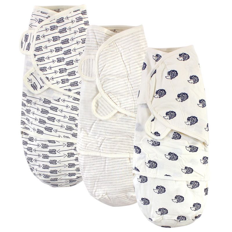 Touched by Nature Baby Boy Organic Cotton Swaddle Wraps, Hedgehog, 0-3 Months, 1 of 3