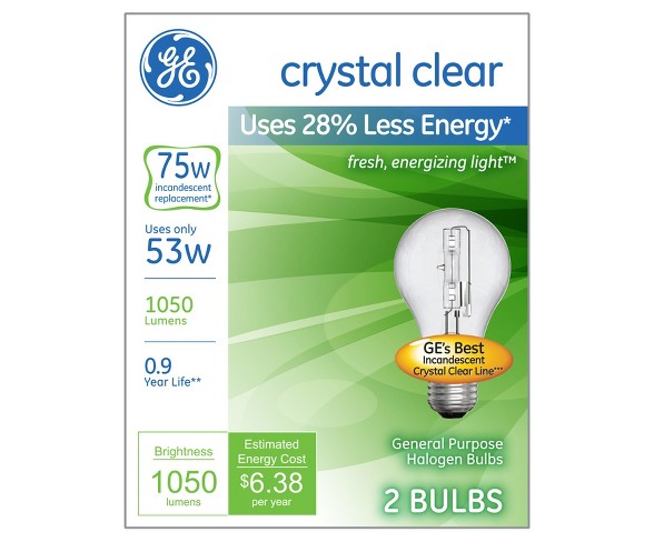 GE 75-Watt Energy Efficient Halogen Light Bulb (2-Pack) - Soft White, Clear Bulb