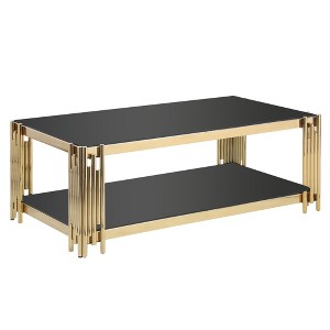 Vynxaria 48" Gold Rectangular End Tables - Double-Layer Glass Top for Living Room - 1 of 4