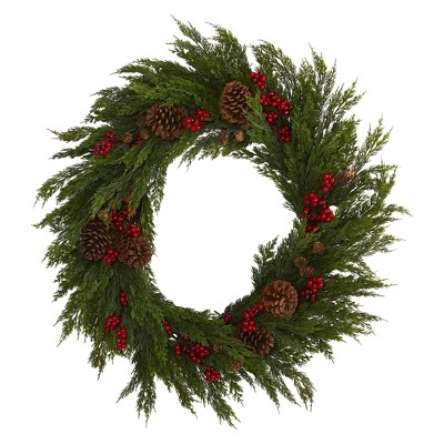 Nearly Natural 32'' Cypress with Berries and Pine Cones Artificial Wreath