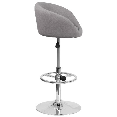 Gray Fabric Adjustable Height Swivel Barstool with Chrome Base